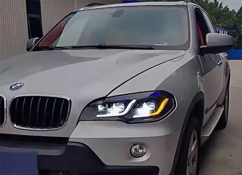 BMW X5 E70 headlight LED Laser Lens Blue Eyebrow 07-13 BMW X5 E70 headlight assembly