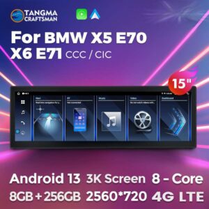 BMW X5 E70 X6 E71 Android Car Multimedia Screen 14.9 inch BMW X5 E70 X6 E71 Android 13 head unit 3K display upgrade。