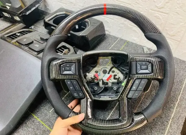 Ford F-150 Raptor calfskin leather carbon fiber multifunction steering wheel