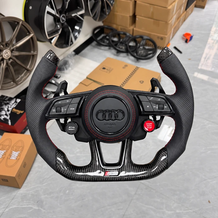 Audi RS Carbon Fiber F1-Style Steering Wheel Assembly – Custom Racing Steering Wheel with Paddle Shifters Audi racing steering wheel